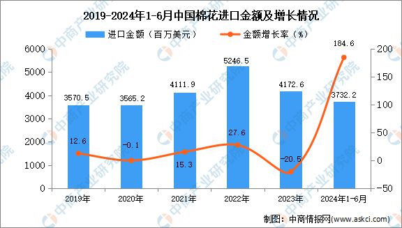 2024年1-6月中国棉花进口数据统计分析：进口量同比增长2131%(图2)