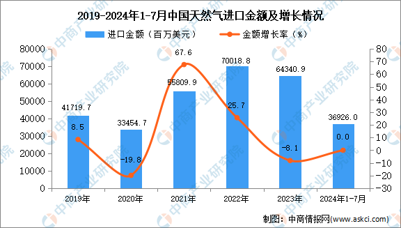 2024年1-7月中国天然气进口数据统计分析：进口量7544万吨(图2)